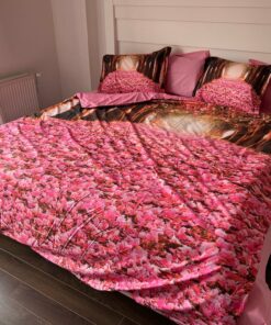 Posteljina 3D SATEN Pink flowers